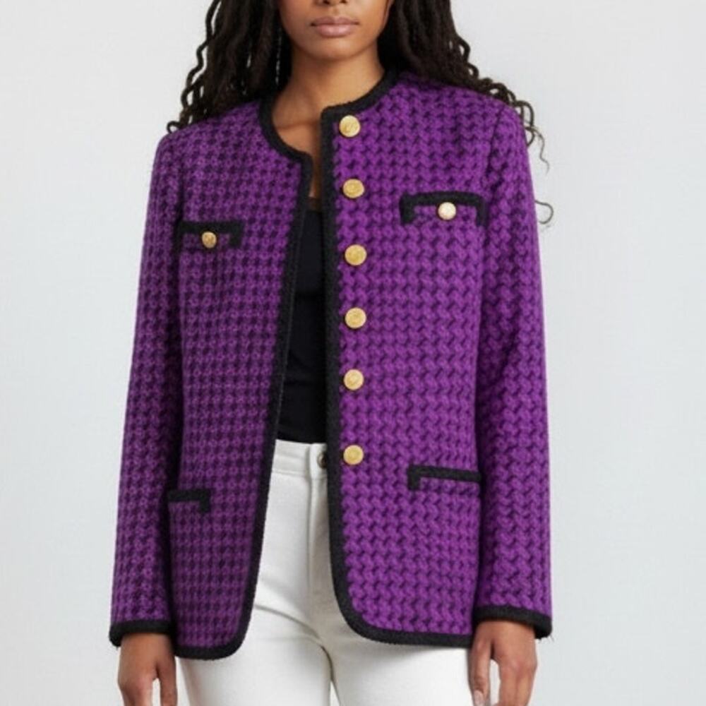 Vintage Mondi Purple Wool Houndstooth Knit Blazer 34/4